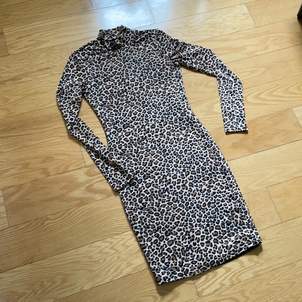 Bardot Slinky Leopard Mock Neck Dress